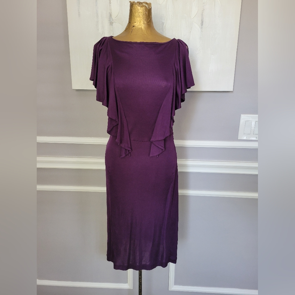 Banana Republic Plum ruffle trim straight pencil dress size 4